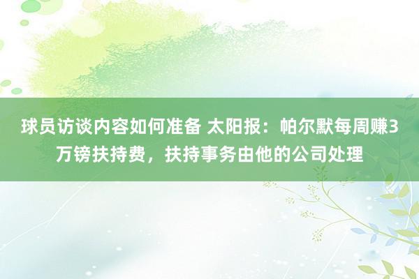 球员访谈内容如何准备 太阳报：帕尔默每周赚3万镑扶持费，扶持事务由他的公司处理