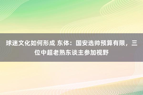 球迷文化如何形成 东体：国安选帅预算有限，三位中超老熟东谈主参加视野