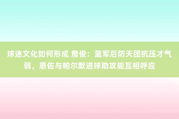 球迷文化如何形成 詹俊：蓝军后防天团抗压才气弱，恩佐与帕尔默进球助攻能互相呼应